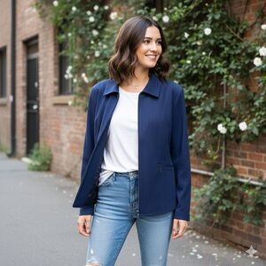 Tradition Navy Brushed Zip Up Blazer Jacket Womens Size 14